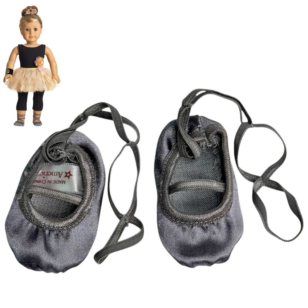American Girl Satin Ballet Slippers Isabelle Performance Dance Shoes Silver Gray